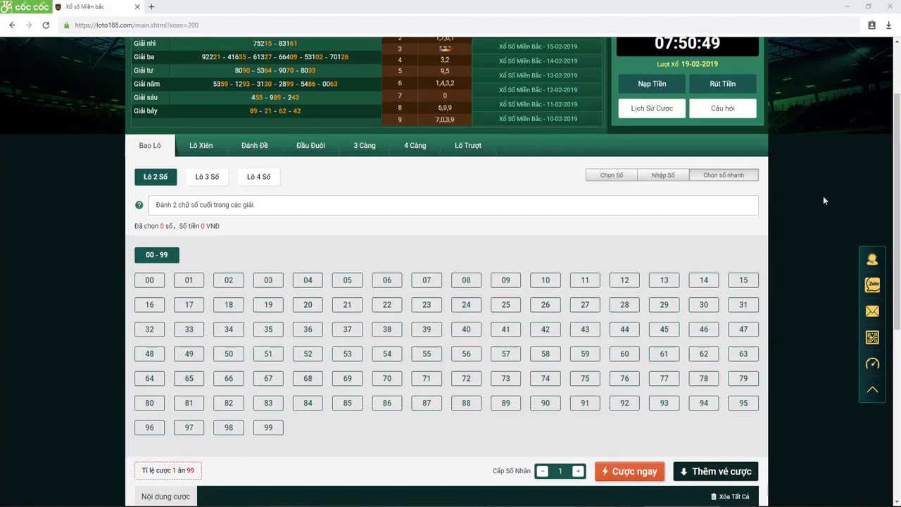 Hướng dẫn cách đánh lô đề trực tuyến 1 ăn 99 trên Loto188 mới nhất 2020