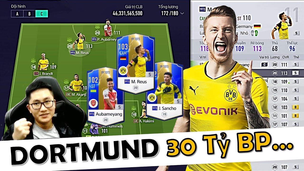 Xây Dựng & Trải Nghiệm Đội Hình " DORTMUND 30 Tỷ " Với Tam Tấu REUS – AUBAMEYANG & SANCHO 19TS +5