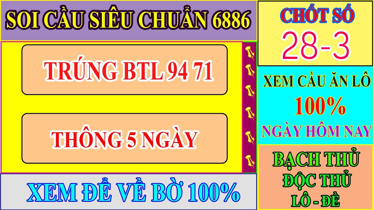 SOI CẦU XSMB 28/3 | ĂN 2 NHÁY BẠCH THỦ 94 71 | TIẾP TỤC ĂN THÔNG NGÀY THỨ 5 |SOI CẦU SIÊU CHUẨN 6886