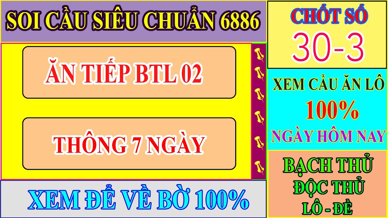 SOI CẦU XSMB 30/3 | TIẾP TỤC ĂN THÔNG BẠCH THỦ LÔ | CẦU 2 NHÁY | SOI CẦU SIÊU CHUẨN 6886